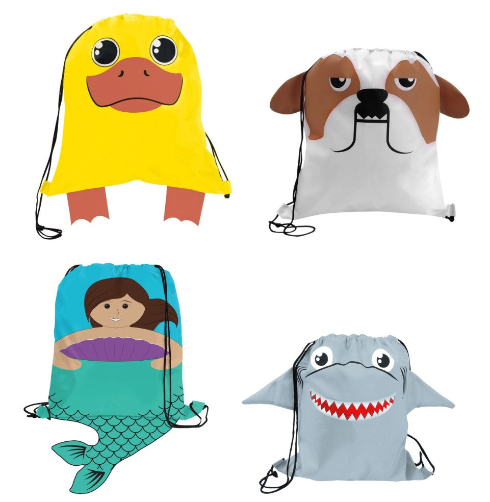 Fun Themed Drawcord Backpacks - 4 styles