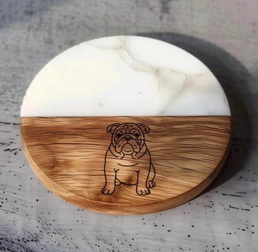 Bulldog White Marble Coasters - set of 4
