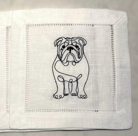 Embroidered Bulldog Cocktail Napkins - Set of 4